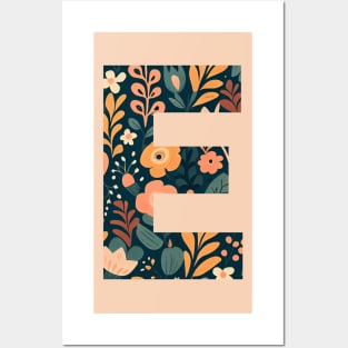 Whimsical Floral Letter E Posters and Art
